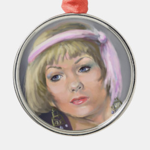 Springtime Flapper Portrait Premium Runde Ornament