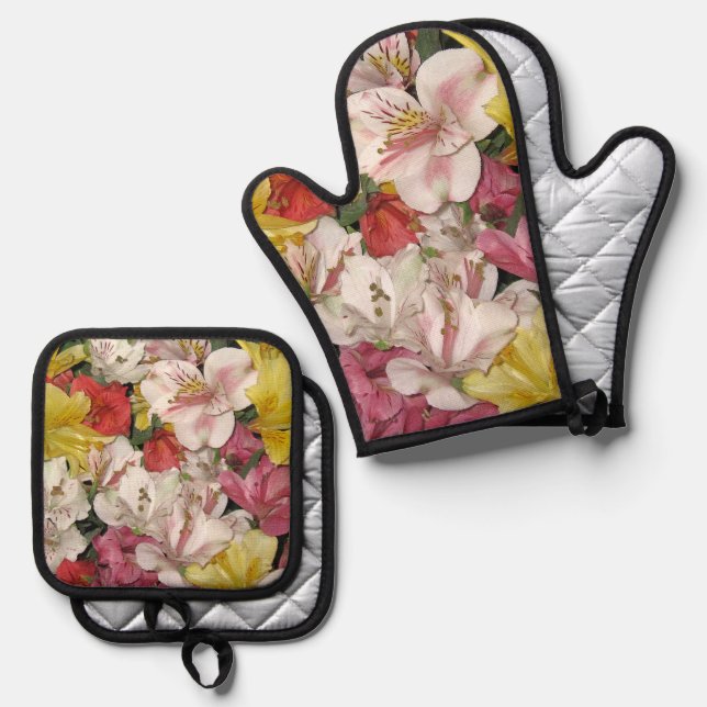 Springtime Floral Bouquet Ofenhandschuh & Topflappen-Set (Vorderseite/Rückseite)
