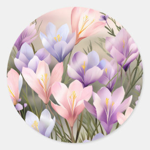 Springtime Floral Crocus Fields Runder Aufkleber