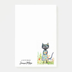 Springtime Girl Cat Yellow Orange Blumenkleid Post-it Klebezettel