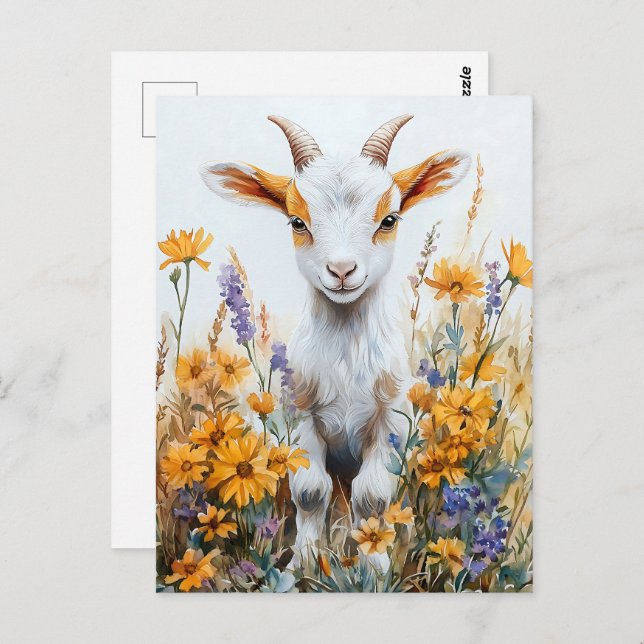 Springtime Goat Kid Yellow Wildblumen Postkarte (Vorne/Hinten)