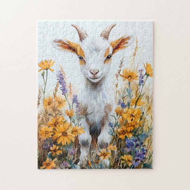 Springtime Goat Kid Yellow Wildblumen Puzzle (Vertikal)