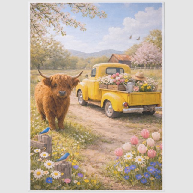 Springtime Highland Cow  Seidenpapier (Vorderseite)