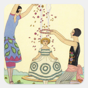 Springtime in Frankreich Art-Deco-Sticker Quadratischer Aufkleber