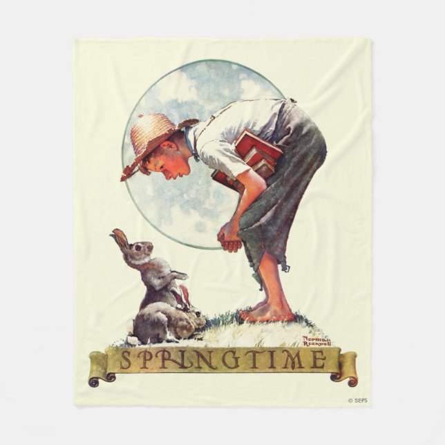 Springtime, Junge 1935 mit Häschen Fleecedecke (Vorderseite)