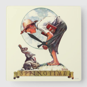 Springtime, Junge 1935 mit Häschen Quadratische Wanduhr