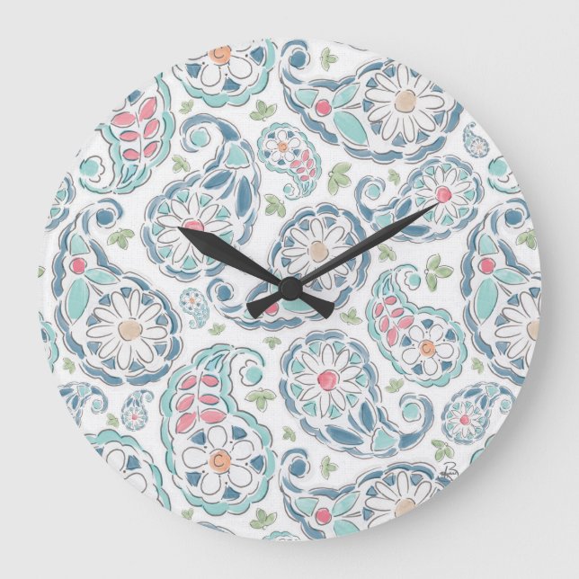 Springtime Paisley Pattern Große Wanduhr (Vorderseite)