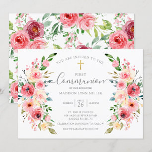 Springtime Peonies Floral First Communation Einladung