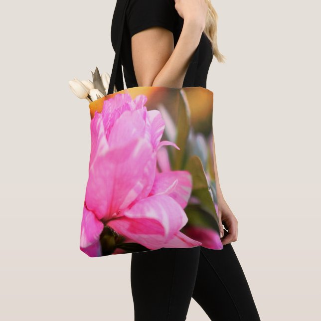 Springtime Rosa Azalea Pinselstrich Polyester-Tasc (Von Nahem)