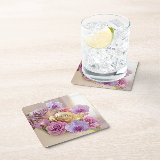 Springtime Splendor 3D Grußkarte mit Dew-Kiss Rechteckiger Pappuntersetzer (Vor Ort)