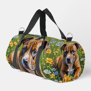 Springtime Staffordshire Bull Terrier Puppy, Duffle Bag