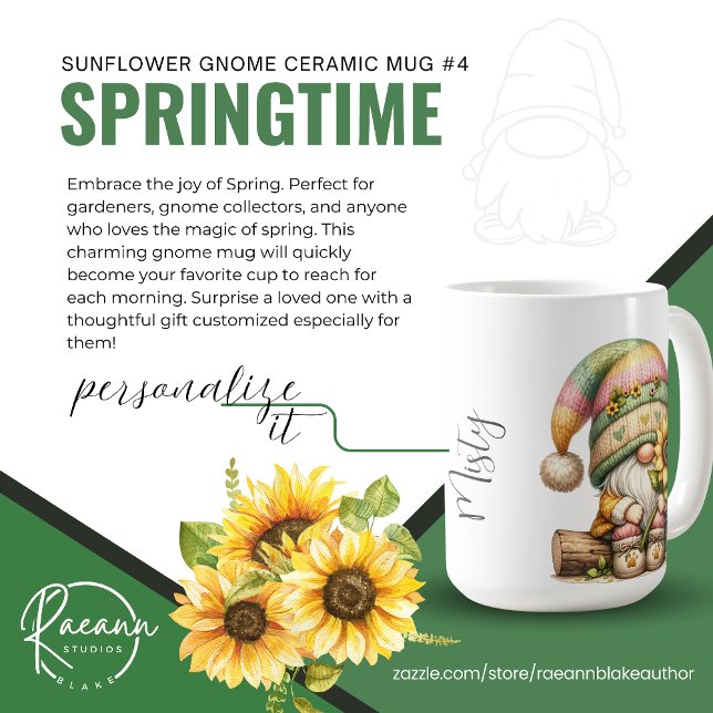 Springtime Sunflower Gnome Keramik Tasse (Von Creator hochgeladen)