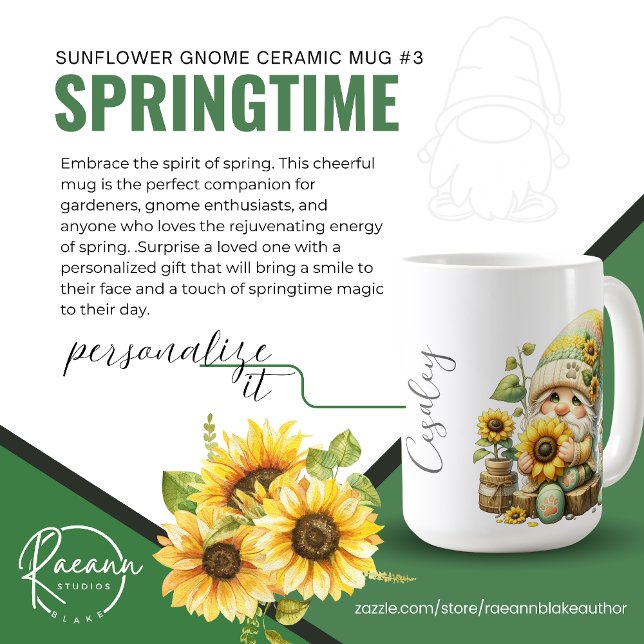 Springtime Sunflower Gnome Keramik Tasse (Von Creator hochgeladen)