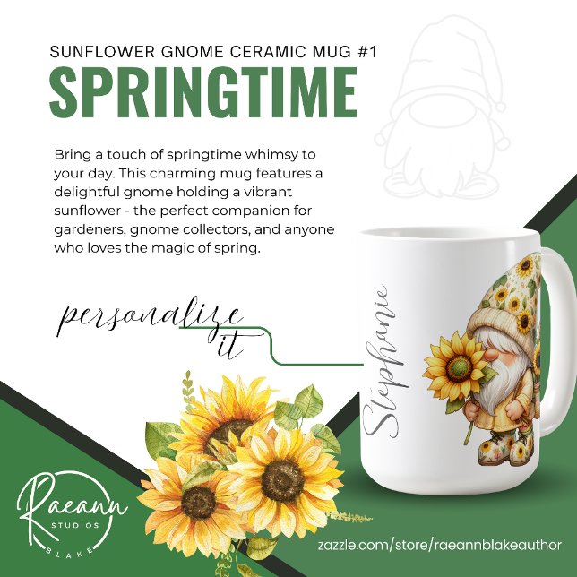Springtime Sunflower Gnome Keramik Tasse (Von Creator hochgeladen)
