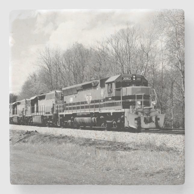 Springtime Train B&W Steinuntersetzer (Vorderseite)