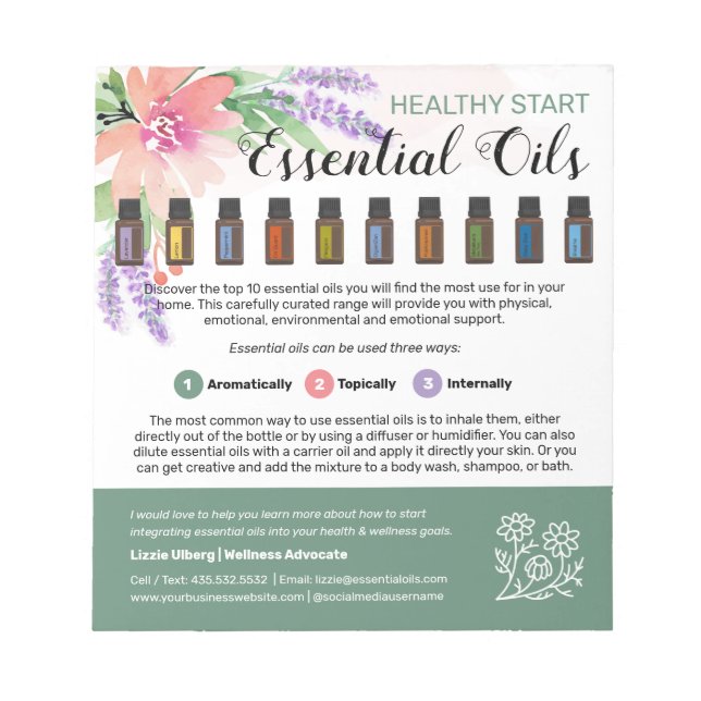 Springtime Watercolor Floral Wesentlichen al Oils Notizblock (Vorderseite)