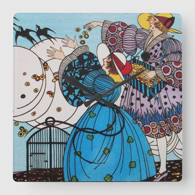 SPRINGVÖGEL / SCHÖNHEIT SCHÖNE KOSTENENTWICKLUNG QUADRATISCHE WANDUHR (Vorderseite)