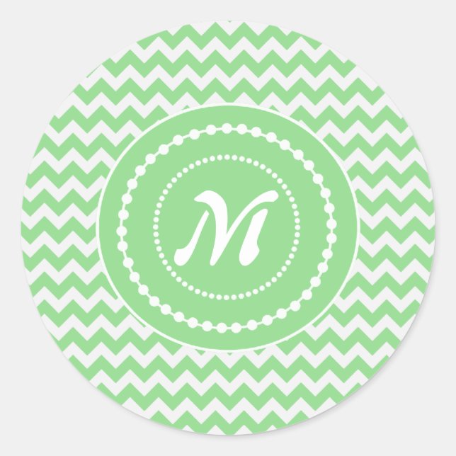 Springy Green Mit Monogramm Zickzack Runder Aufkleber (Vorderseite)