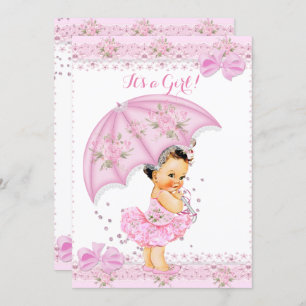 Sprinkle Baby Dusche Girl Floral Pink Umbrella Einladung