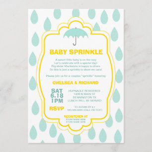 Sprinkle Baby Dusche lädt Raindrop aquamarin gelb  Einladung