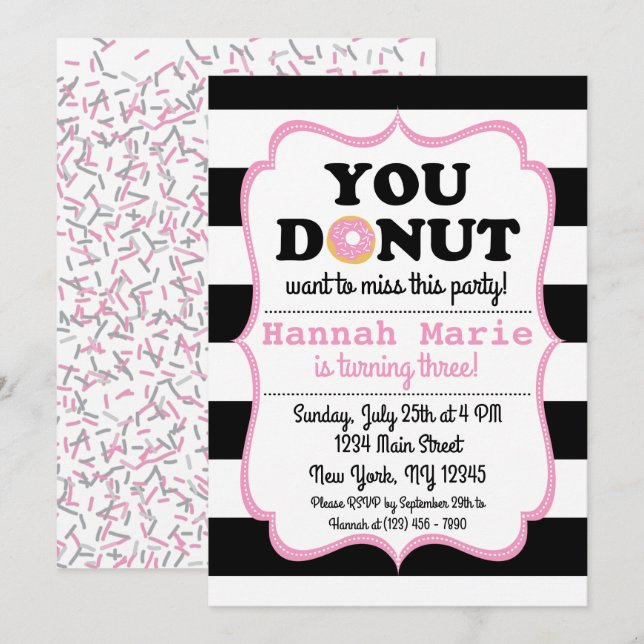 Sprinkle Donut Party Einladung zum Geburtstag (Vorne/Hinten)