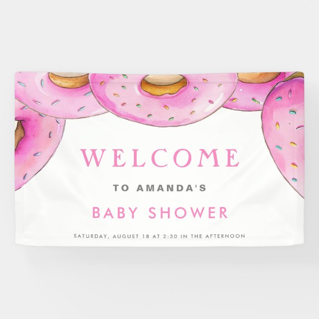 Sprinkle Donuts Wasserfarbe Rosa Babydusche Banner (Horizontal)