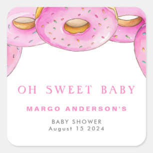 Sprinkle Donuts Wasserfarbe Rosa Babydusche Quadratischer Aufkleber