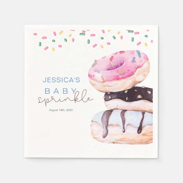Sprinkle Donuts Wasserfarbenblaue Babydusche Napki Serviette (Vorderseite)