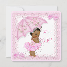 Sprinkle Ethnic Baby Shower Girl Pink Umbrella Einladung
