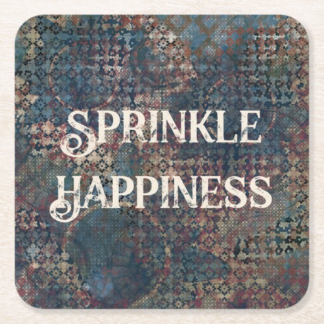 "Sprinkle Happiness" Grunge Textured Patchwork Rechteckiger Pappuntersetzer (Vorderseite)