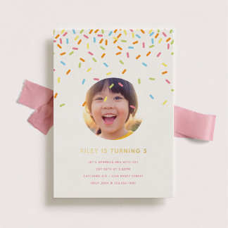 Sprinkle Kindergeburtstag Party Foto Gold Folieneinladung