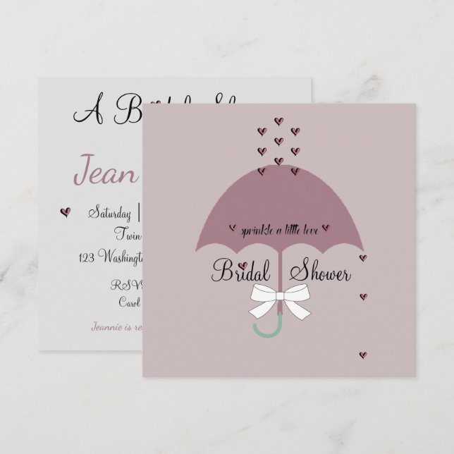 Sprinkle Liebe Mauve & Gray Brautparty Einladung (Vorne/Hinten)