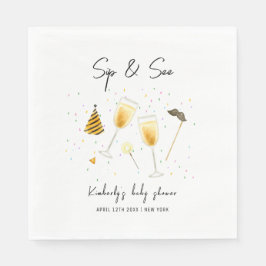 Sprinkle Sip and See Champagner Glass Baby Dusche Serviette