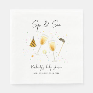 Sprinkle Sip and See Champagner Glass Baby Dusche Serviette