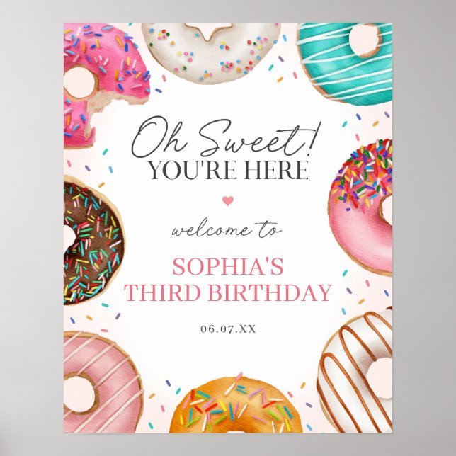 Sprinkled Donut Sweet Birthday Willkommenszeichen Poster (Vorne)