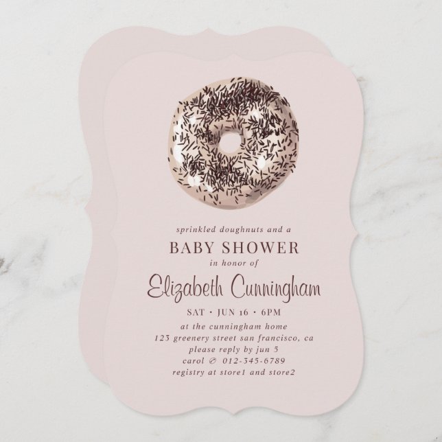 Sprinkled Doughnut und eine Babydusche Einladung (Vorne/Hinten)