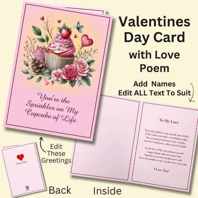 Sprinklen auf dem Cupcake mit Liebe Gedicht Valent Karte (Von Creator hochgeladen)