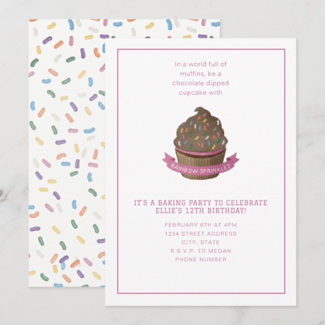 Sprinklen und Party Einladung des Kuchenbackens (Vorne/Hinten)