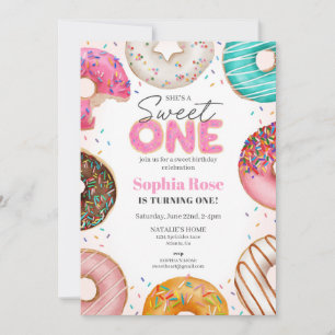 Sprinkler Donut Sweet ONE 1. Geburtstags-Party Einladung
