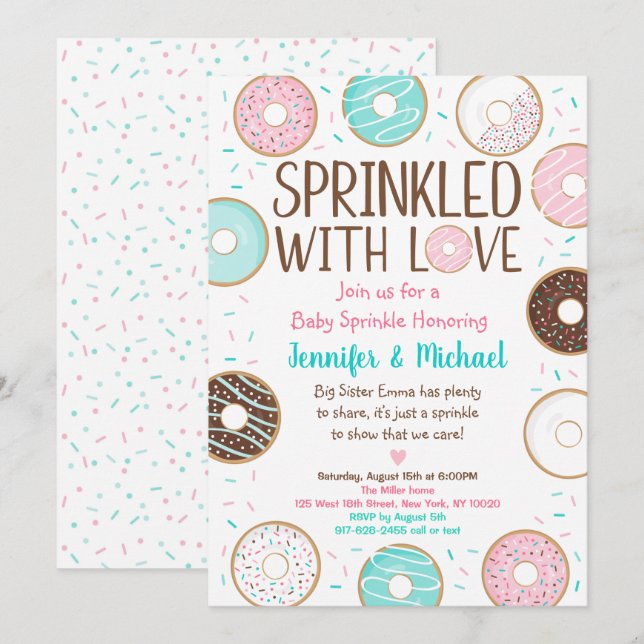 Sprinkler mit Liebe Donut Baby Sprinkle Einladung (Vorne/Hinten)