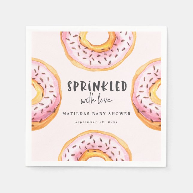 Sprinkler mit Liebe Donut Babydusche Serviette (Vorderseite)
