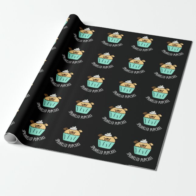 Sprinkler Pupcake Puppy Cupcake Pun Dark BG Geschenkpapier (Ungerollt)
