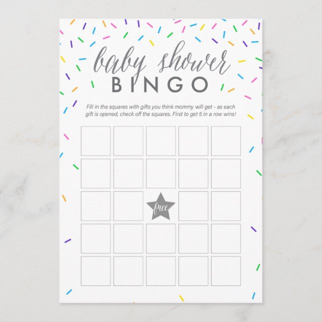 Sprinkles Baby Shower Bingo Game Card Programm (Vorderseite)