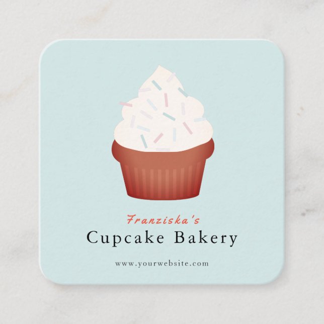 Sprinkles Cupcake Blue Bakery Square Business Card Quadratische Visitenkarte (Vorderseite)