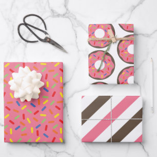 Sprinkles Donuts Streifen Geschenkblätter Geschenkpapier Set