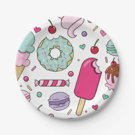 Sprinkles Eiscreme und Kuchen Geburtstag Pappteller