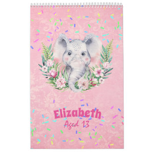 Sprinkles Elephant Boho Floral Girls NAMED Geschen Kalender