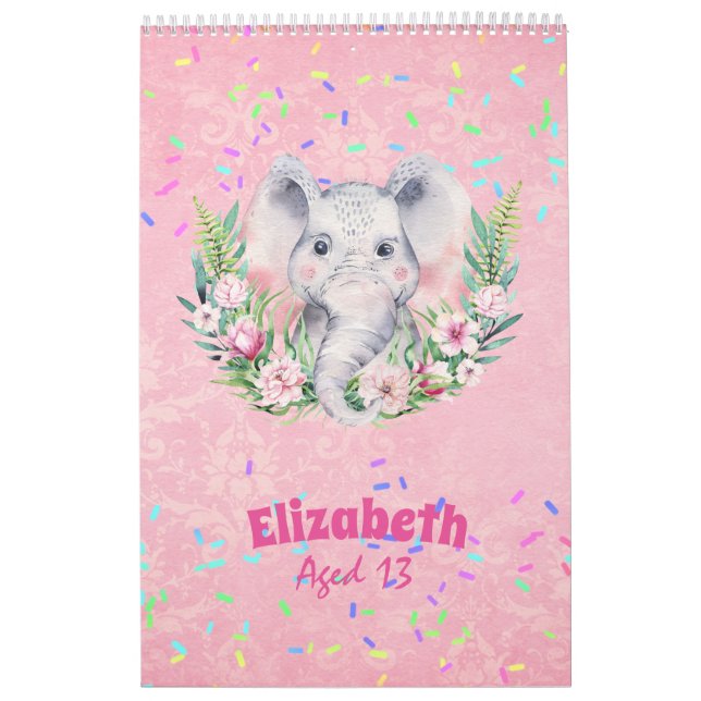 Sprinkles Elephant Boho Floral Girls NAMED Geschen Kalender (Titelbild)
