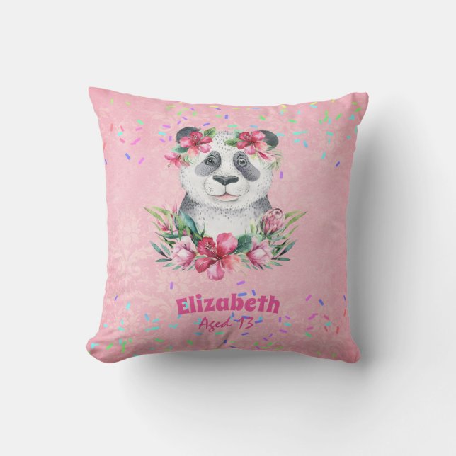 Sprinkles PANDA BEAR Pink Boho Blume Mädchen Kissen (Vorderseite)