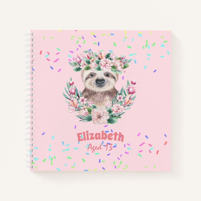 Sprinkles SLOTH Boho Girls Pink Blume Geschenke Ni Notizbuch (Vorderseite)